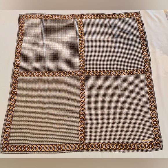 Albert Nipon Black & Gold Vintage Checkered Scarf Houndstooth Gingham - Picture 2 of 14